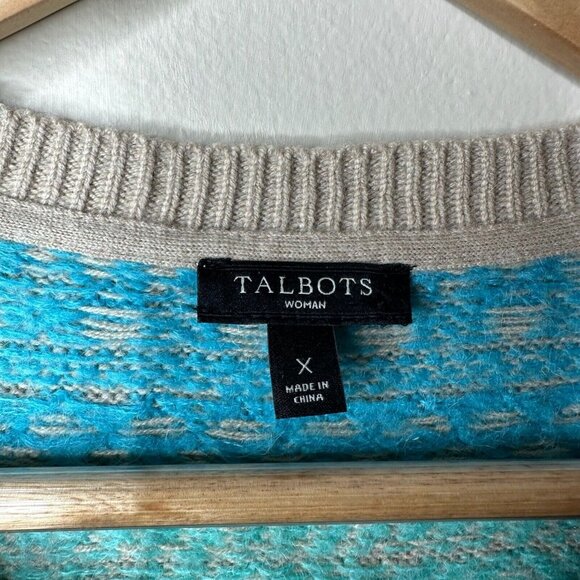Talbots Cardigan Womens Sz X Rainbow Fair Isle Lambs Wool Mohair Blend Nordic - Picture 3 of 10